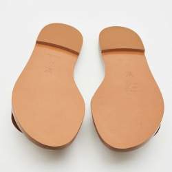 Pre Owned Louis Vuitton Brown Leather Lock It Flat Slides Size 37