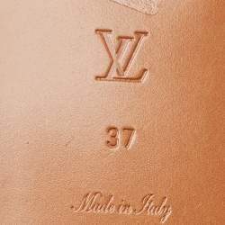 Pre Owned Louis Vuitton Brown Leather Lock It Flat Slides Size 37