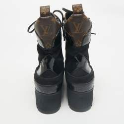 Pre Owned Louis Vuitton Black Suede and Monogram Canvas Laureate Desert Boots Size 39