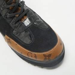 Pre Owned Louis Vuitton Black Suede and Monogram Canvas Laureate Desert Boots Size 39