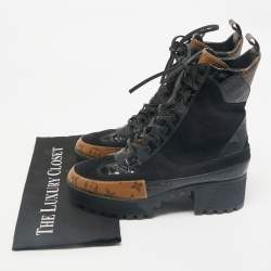 Pre Owned Louis Vuitton Black Suede and Monogram Canvas Laureate Desert Boots Size 39