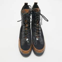 Pre Owned Louis Vuitton Black Suede and Monogram Canvas Laureate Desert Boots Size 39