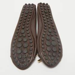 Pre Owned Louis Vuitton Brown Leather And Damier Ebene Canvas Bow Ballet Flats Size 39