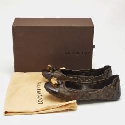 Pre Owned Louis Vuitton Brown Coated Canvas and Patent Leather Lovely Ballet Flats Size 38