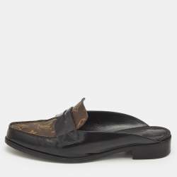 Louis Vuitton Brown/Black Monogram Canvas and Patent Leather Academy Loafer Mules Size 39.5
