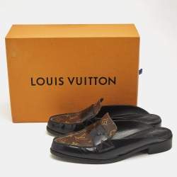 Louis Vuitton Brown/Black Monogram Canvas and Patent Leather Academy Loafer Mules Size 39.5