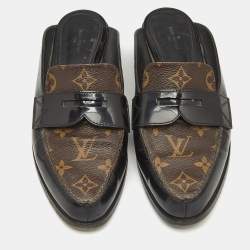 Louis Vuitton Brown/Black Monogram Canvas and Patent Leather Academy Loafer Mules Size 39.5