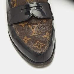 Louis Vuitton Brown/Black Monogram Canvas and Patent Leather Academy Loafer Mules Size 39.5