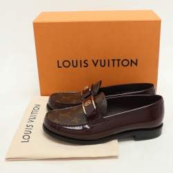 Louis Vuitton Burgundy Leather and Monogram Canvas Academy Loafers Size 38