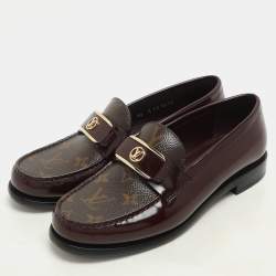 Louis Vuitton Burgundy Leather and Monogram Canvas Academy Loafers Size 38