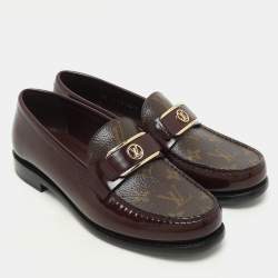 Louis Vuitton Burgundy Leather and Monogram Canvas Academy Loafers Size 38