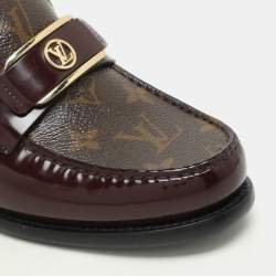 Louis Vuitton Burgundy Leather and Monogram Canvas Academy Loafers Size 38