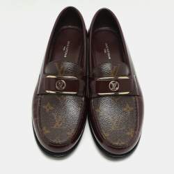Louis Vuitton Burgundy Leather and Monogram Canvas Academy Loafers Size 38