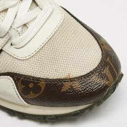 Pre Owned Louis Vuitton White/Brown Monogram Canvas and Leather Run Away Low Top Sneakers Size 36