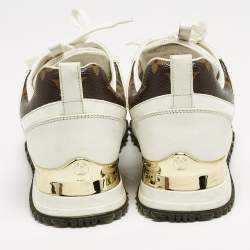 Pre Owned Louis Vuitton White/Brown Monogram Canvas and Leather Run Away Low Top Sneakers Size 36