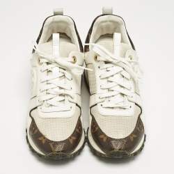 Pre Owned Louis Vuitton White/Brown Monogram Canvas and Leather Run Away Low Top Sneakers Size 36