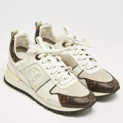 Pre Owned Louis Vuitton White/Brown Monogram Canvas and Leather Run Away Low Top Sneakers Size 36