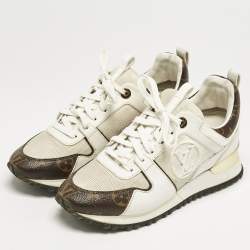 Pre Owned Louis Vuitton White/Brown Monogram Canvas and Leather Run Away Low Top Sneakers Size 36