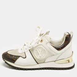 Pre Owned Louis Vuitton White/Brown Monogram Canvas and Leather Run Away Low Top Sneakers Size 36
