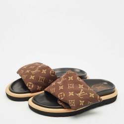 Louis Vuitton Brown Monogram Nylon Pool Pillow Comfort Flat Slide Sandals Size 39