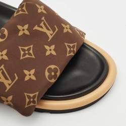 Louis Vuitton Brown Monogram Nylon Pool Pillow Comfort Flat Slide Sandals Size 39
