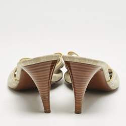 Louis Vuitton Yellow/Cream Monogram Fabric and Patent Leather Bow Slide Sandals Size 39.5