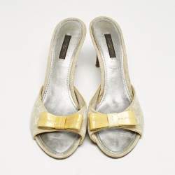 Louis Vuitton Yellow/Cream Monogram Fabric and Patent Leather Bow Slide Sandals Size 39.5