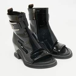 Louis Vuitton Black Patent Leather Moonlight Ankle Boots Size 37
