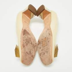 Louis Vuitton Cream Patent Leather Bow Block Heel Pumps Size 40