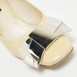 Louis Vuitton Cream Patent Leather Bow Block Heel Pumps Size 40