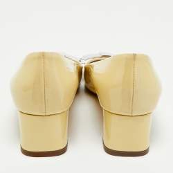Louis Vuitton Cream Patent Leather Bow Block Heel Pumps Size 40