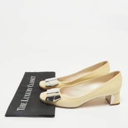Louis Vuitton Cream Patent Leather Bow Block Heel Pumps Size 40