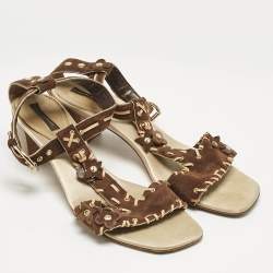 Louis Vuitton Brown Suede T-Strap Sandals Size 39
