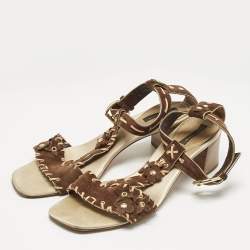 Louis Vuitton Brown Suede T-Strap Sandals Size 39