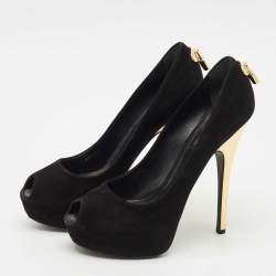 Louis Vuitton Black Suede Oh Really! Peep Toe Platform Pumps Size 40