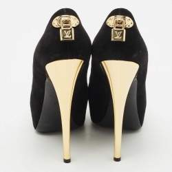 Louis Vuitton Black Suede Oh Really! Peep Toe Platform Pumps Size 40