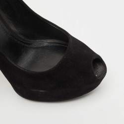 Louis Vuitton Black Suede Oh Really! Peep Toe Platform Pumps Size 40