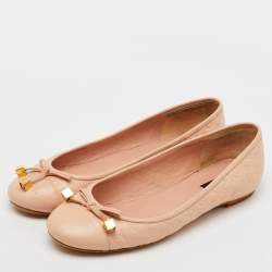 Louis Vuitton Light Pink Monogram Empreinte Leather Bow Cap Toe Ballet Flats Size 39