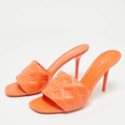 Louis Vuitton Orange Monogram Leather Revival Open Toe Slide Sandals Size 41
