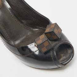 Louis Vuitton Brown Vernis Dice Peep Toe Slingback Pumps Size 38