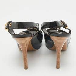 Louis Vuitton Brown Vernis Dice Peep Toe Slingback Pumps Size 38