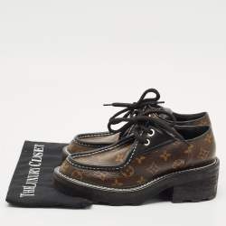 Louis Vuitton Black/Brown Leather And Coated Canvas Beaubourg Platform Derby Size 38