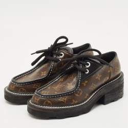 Louis Vuitton Black/Brown Leather And Coated Canvas Beaubourg Platform Derby Size 38