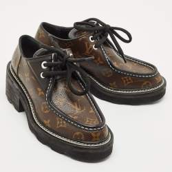 Louis Vuitton Black/Brown Leather And Coated Canvas Beaubourg Platform Derby Size 38