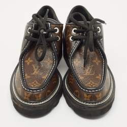 Louis Vuitton Black/Brown Leather And Coated Canvas Beaubourg Platform Derby Size 38