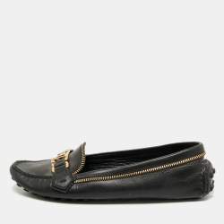 Louis Vuitton Black Leather Zipper Oxford Slip On Loafers Size 39.5