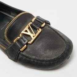 Louis Vuitton Black Leather Zipper Oxford Slip On Loafers Size 39.5