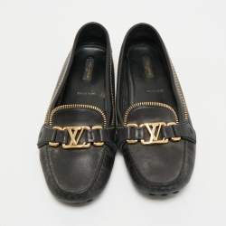Louis Vuitton Black Leather Zipper Oxford Slip On Loafers Size 39.5