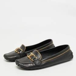 Louis Vuitton Black Leather Zipper Oxford Slip On Loafers Size 39.5