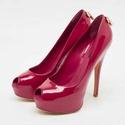 Pre Owned Louis Vuitton Dark Pink Patent Leather Oh Really! Peep Toe Platform Pumps Size 41